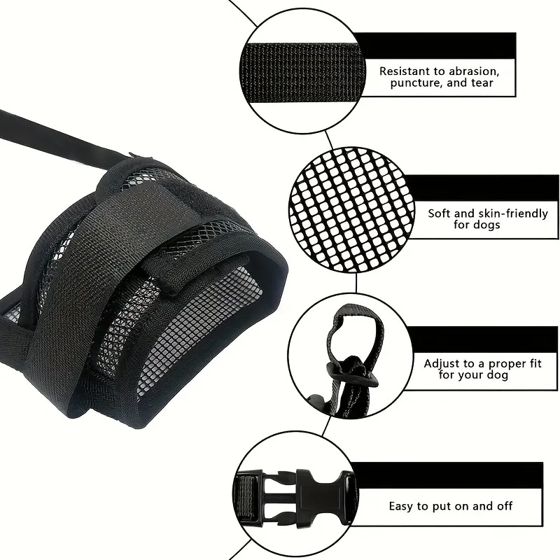 3 Pcs Size S Black Breathable Mesh Dog Muzzle – Soft & Comfortable Guard to Prevent Biting, Allows Panting and Drinking