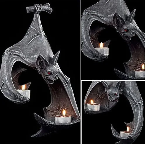 Gothic Bat Wall Tealight Holder – Resin Decor for Spooky Ambiance (16.5x12x22 cm)