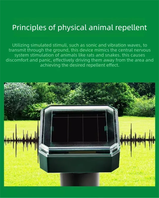 3PCS Solar Sonic Snake & Rodent Repeller Stakes – Mixed Set (Square, Round & Octagonal) – Outdoor Waterproof Ground Vibration Pest Control for Garden & Lawn – Green