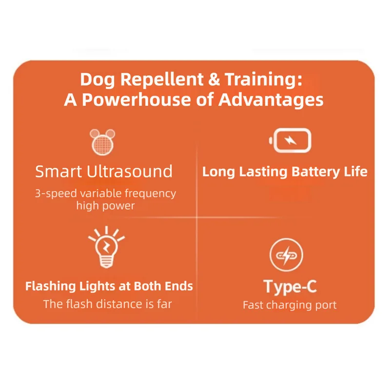 Portable Double-Head Ultrasonic Dog Repeller & Trainer with LED Flashlight – Multi-Function Pet Safety Device for Outdoors