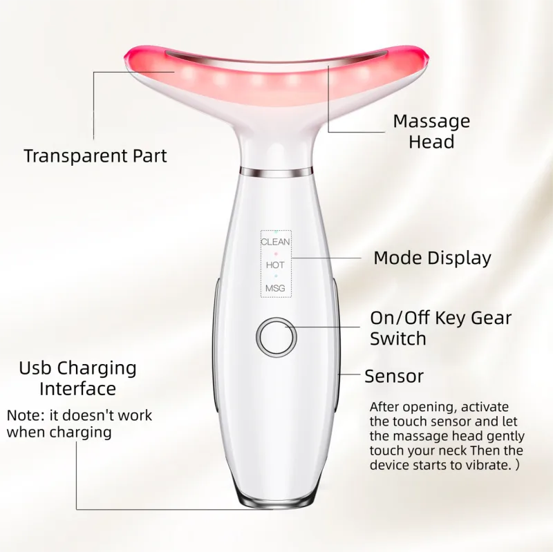 Light Therapy Beauty Tool and Neck Massager – Essence Infusion Device for Lifting, Firming, Hydration & Skin Rejuvenation – Black