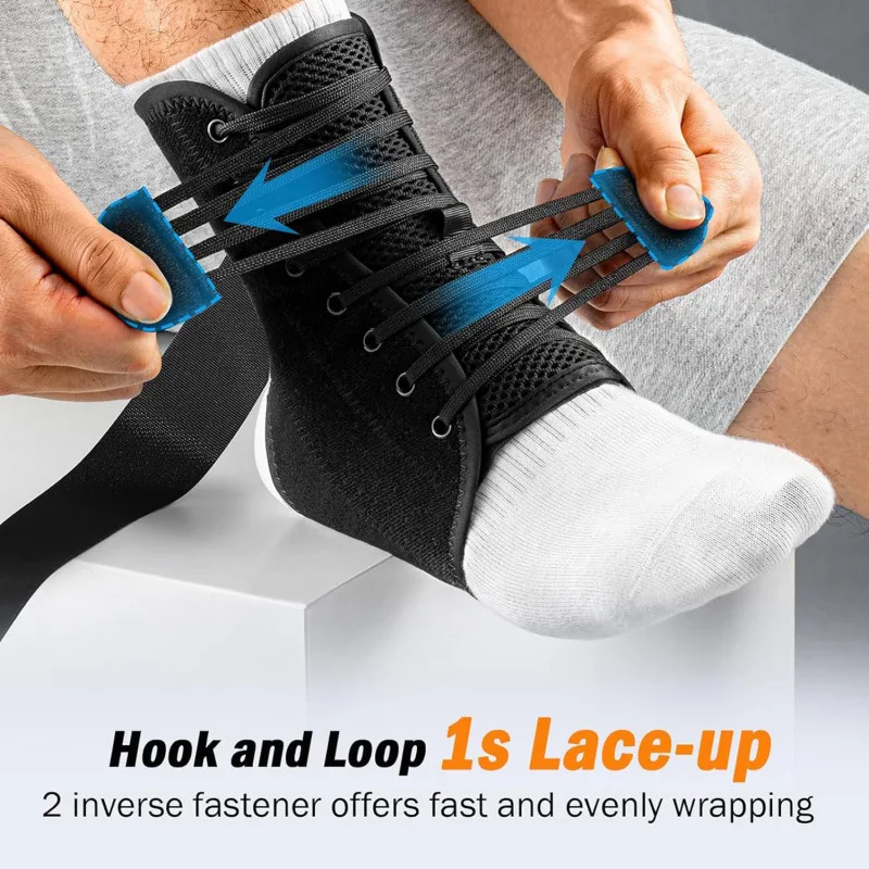 M Size Black Triple-Layer Compression Ankle Brace With Adjustable Lace-Up – Breathable Sprain Prevention Sleeve