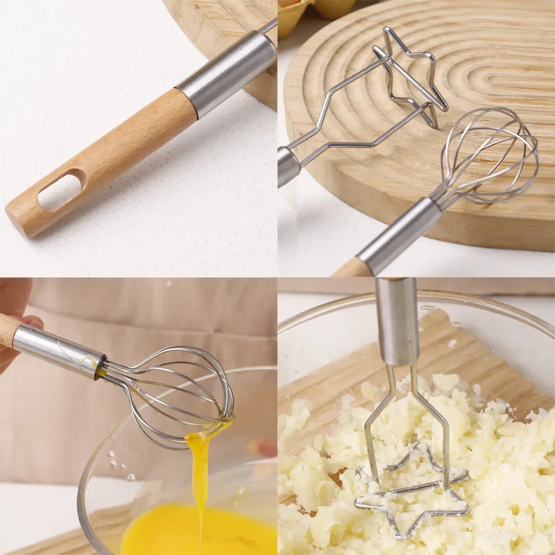 2-Piece Kitchen Tool Set: Mini Whisk + Star-Shaped Potato Masher – Compact for Egg Beating & Mashing