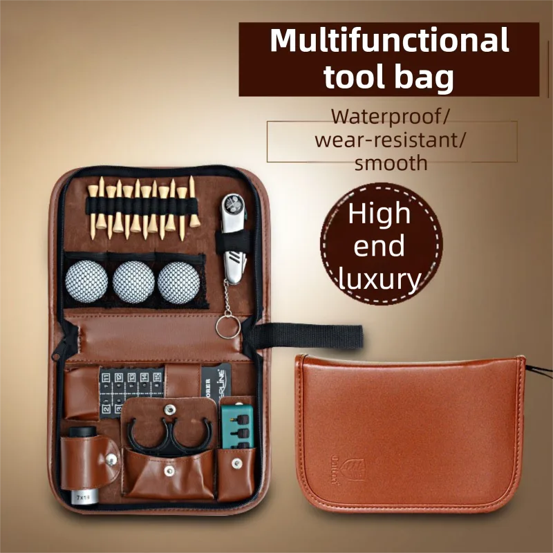 Premium PU Leather Golf Accessory Organizer – Professional Golf Tool Kit Empty Pouch – Black