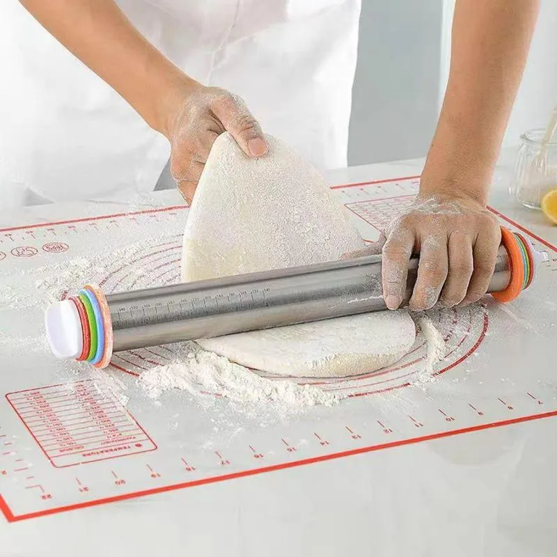 Adjustable Stainless Steel Rolling Pin with 4 Precise Thickness Rings & Clear Measurement Markings Adjustable Stainless Steel Rolling Pin with 4 Precise Thickness Rings & Clear Measurement Markings