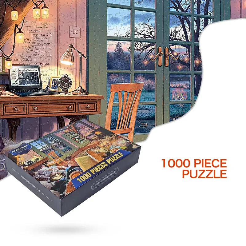 2 PCS 1000 Piece Jigsaw Puzzle for Adults – Animal & Landscape Art Design, Stress Relief Brain Game – Premium Quality Paper Puzzle for Teens Adults Ages 14+ [home+lake]