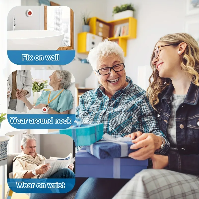elderly emergency button, SOS medical alarm, wireless emergency system, remote notification, one-click call, senior safety device, care alert button, fall detection alternative, GPS medical alert, personal emergency response system – White – Size 2PCS