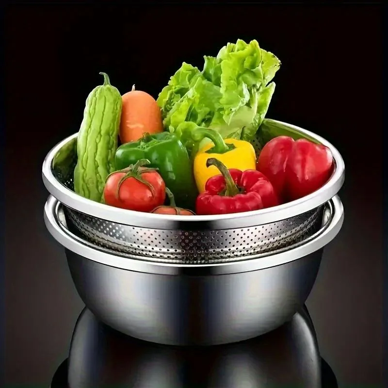 2-Piece Stainless Steel Micro-Perforated Strainer Bowls, Multipurpose Colanders and Mixing Bowls 2-Piece Stainless Steel Micro-Perforated Strainer Bowls, Multipurpose Colanders and Mixing Bowls