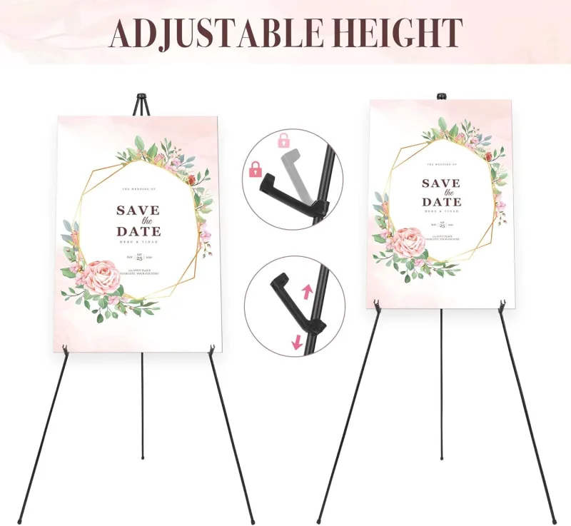 Portable Folding Metal Tripod Easel for Wedding Signs, Posters & Art Displays – Adjustable Height, Non-Slip Base (Black)