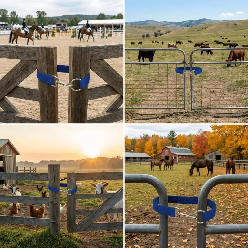3PC Ranch Gate Strap Latch Adjustable Webbing with Metal Clip 19.69 Inch Gate Lock Easy Install for Barn Horse Cattle Fencing, Black (black)