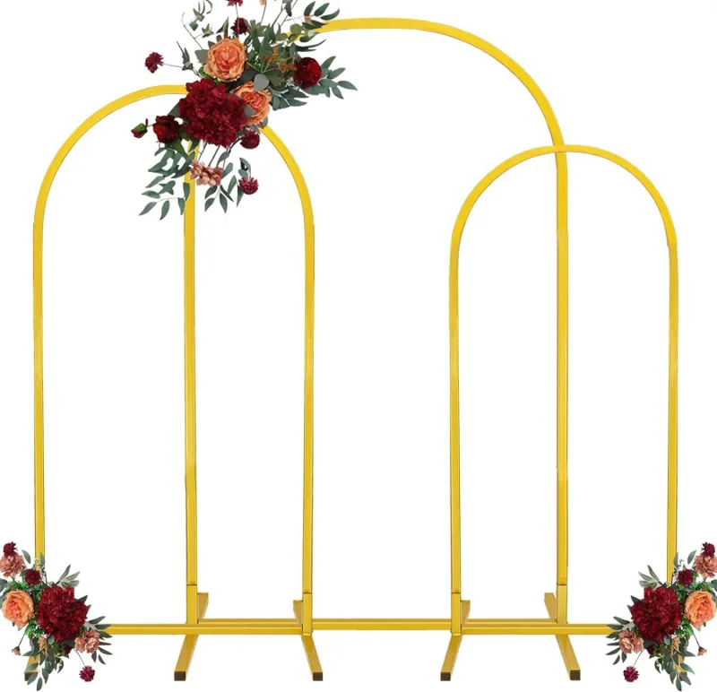 3-Piece Metal Wedding Arch Stand Set for Ceremony Backdrop, Balloon Decoration, and Party Stage Display (Gold) 3-Piece Metal Wedding Arch Stand Set for Ceremony Backdrop, Balloon Decoration, and Party Stage Display (Gold)