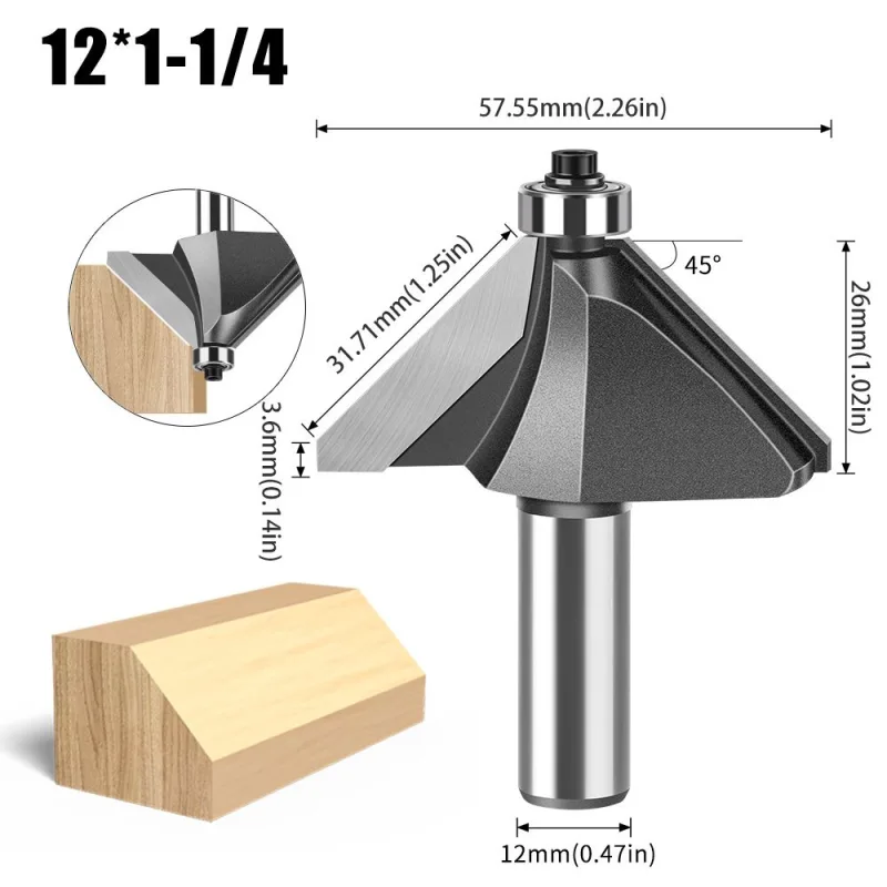 12mm*3/8 45-Degree Chamfer Router Bit for Woodworking Edge Shaping for Furniture and Cabinet Projects(Gray)