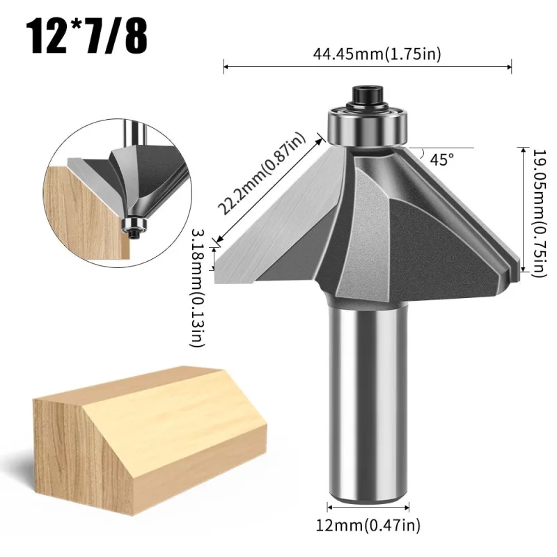 12mm*7/8 45-Degree Chamfer Router Bit for Woodworking Edge Shaping for Furniture and Cabinet Projects(Gray)