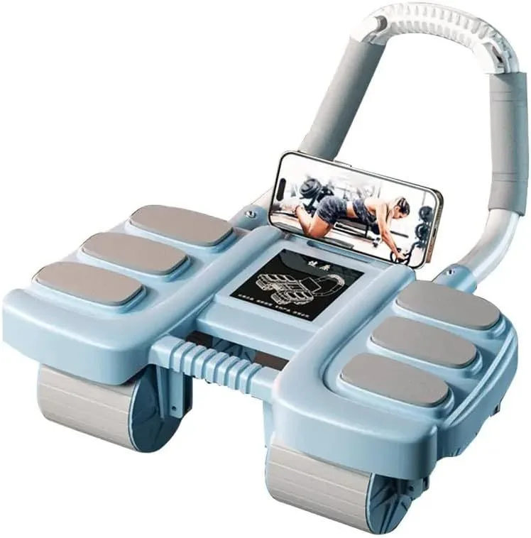 Automatic Rebound Ab Roller with Six-Point Elbow Support & Phone Holder for Home Gym Core Workout – Blue