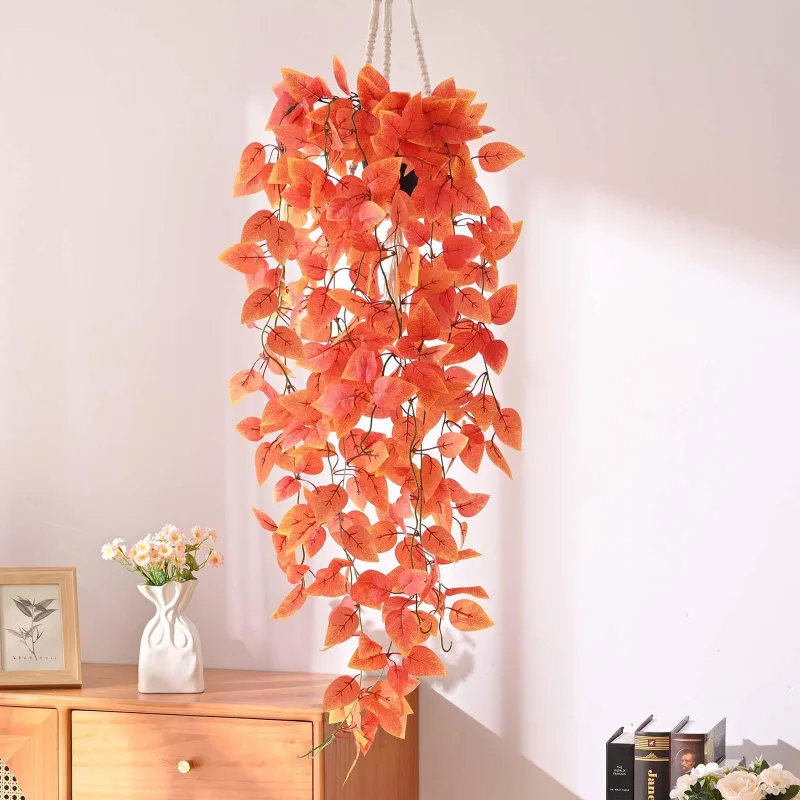 2-Pack Faux Hanging Vine Plants for Indoor & Outdoor Autumn Home Decorations (Red)
