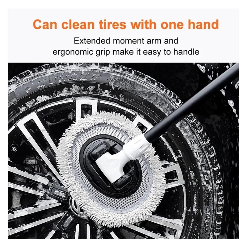 Car Wash Brush with Telescopic Handle – Large Grip, Bendable Head, and Two Brush Heads for Efficient Cleaning(white)