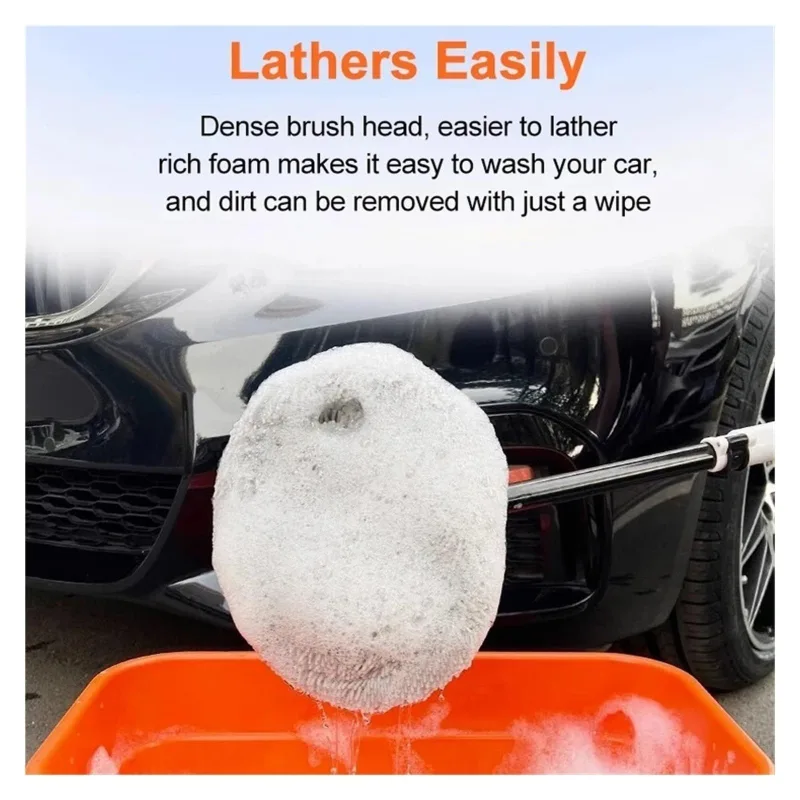 Car Wash Brush with Telescopic Handle – Large Grip, Bendable Head, and Two Brush Heads for Efficient Cleaning(white)
