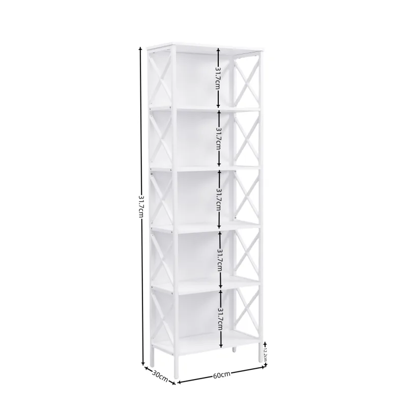 6 Tier Tall Bookshelf, White