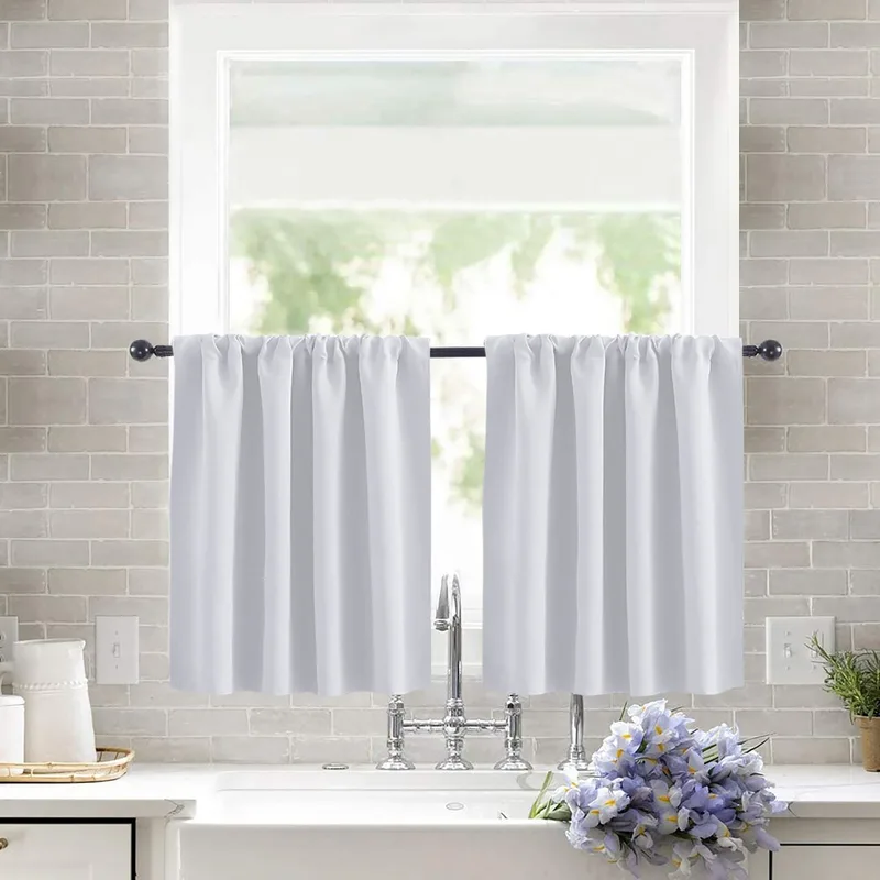 2 Pack Blackout Kitchen Curtains White, 76 x 60 cm 2 Pack Blackout Kitchen Curtains White, 76 x 60 cm