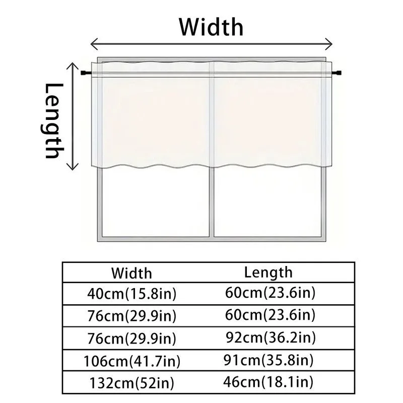 2 Pack Blackout Kitchen Curtains White, 76 x 60 cm