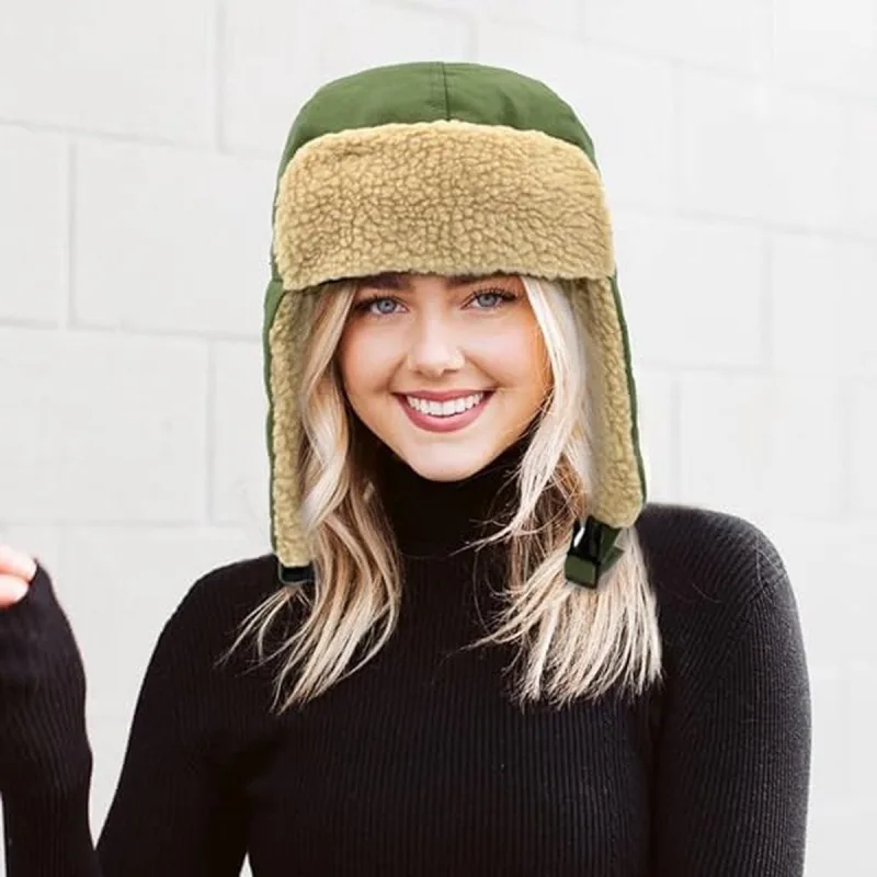 Winter Aviator Hat Thickened Cotton with Earmuffs Green, One Size