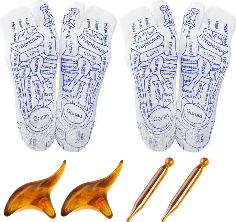 2-Pack Reflexology Massage Socks with Cotton Pressure Point Design and Massage Stick 2-Pack Reflexology Massage Socks with Cotton Pressure Point Design and Massage Stick