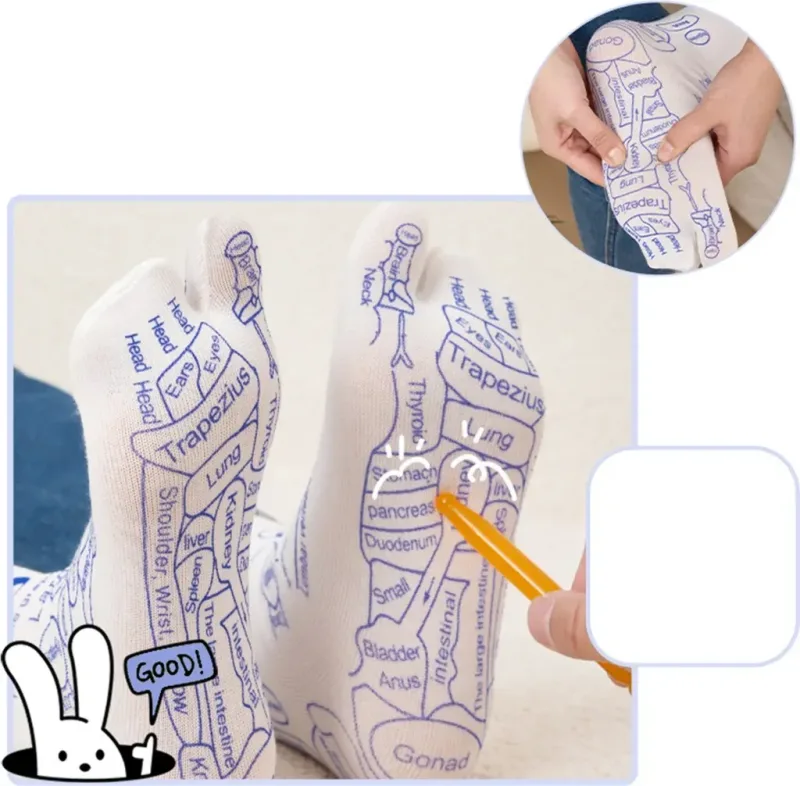2-Pack Reflexology Massage Socks with Cotton Pressure Point Design and Massage Stick