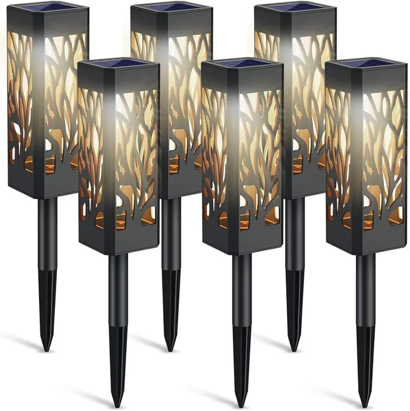 6-Pack Solar Garden Lights Waterproof Warm White LED Outdoor Lights Black Shell