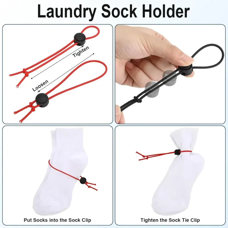 100 Pcs Sock Clips for Laundry, Adjustable Sock Holder Organizer for Washer Dryer, 5 Colors