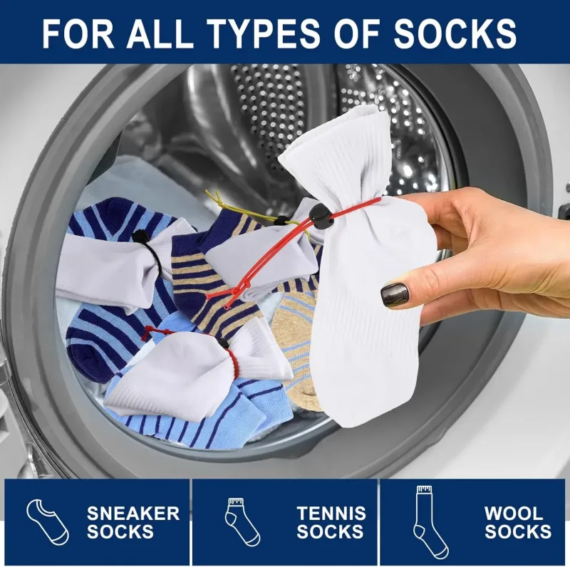 100 Pcs Sock Clips for Laundry, Adjustable Sock Holder Organizer for Washer Dryer, 5 Colors