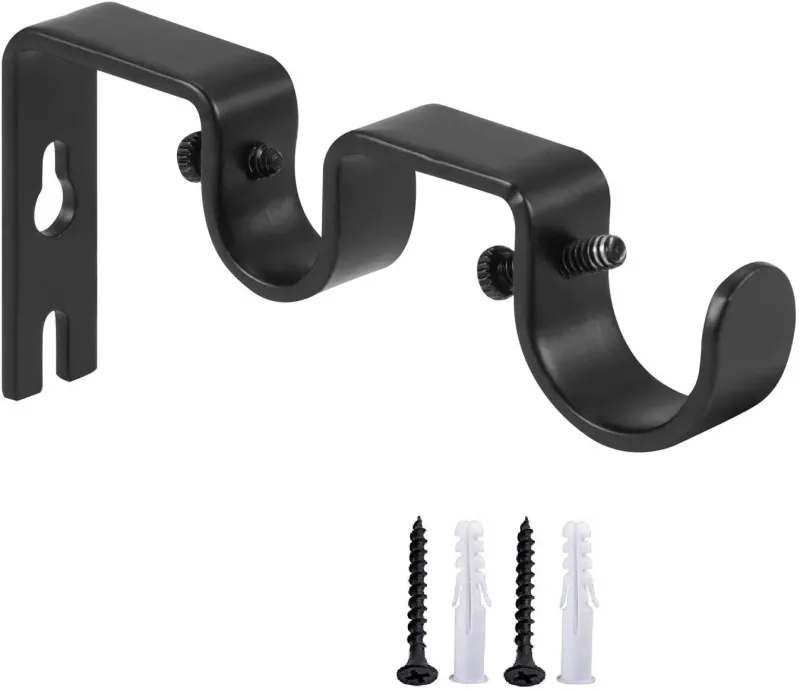 2 Pack Double Curtain Rod Brackets, Heavy Duty Metal Holders for 1 In and 5/8 In Rods, Black