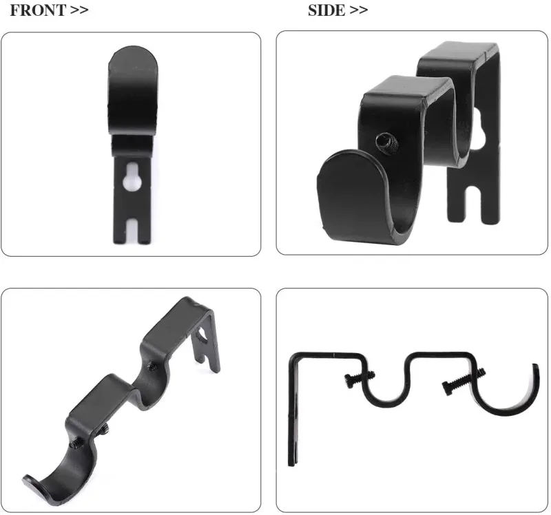 2 Pack Double Curtain Rod Brackets, Heavy Duty Metal Holders for 1 In and 5/8 In Rods, Black