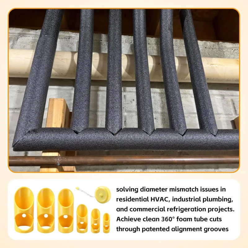 6-Piece Pipe Insulation Cutting Guide – 15mm–53mm Molded Foam Pipe Cutting Tool