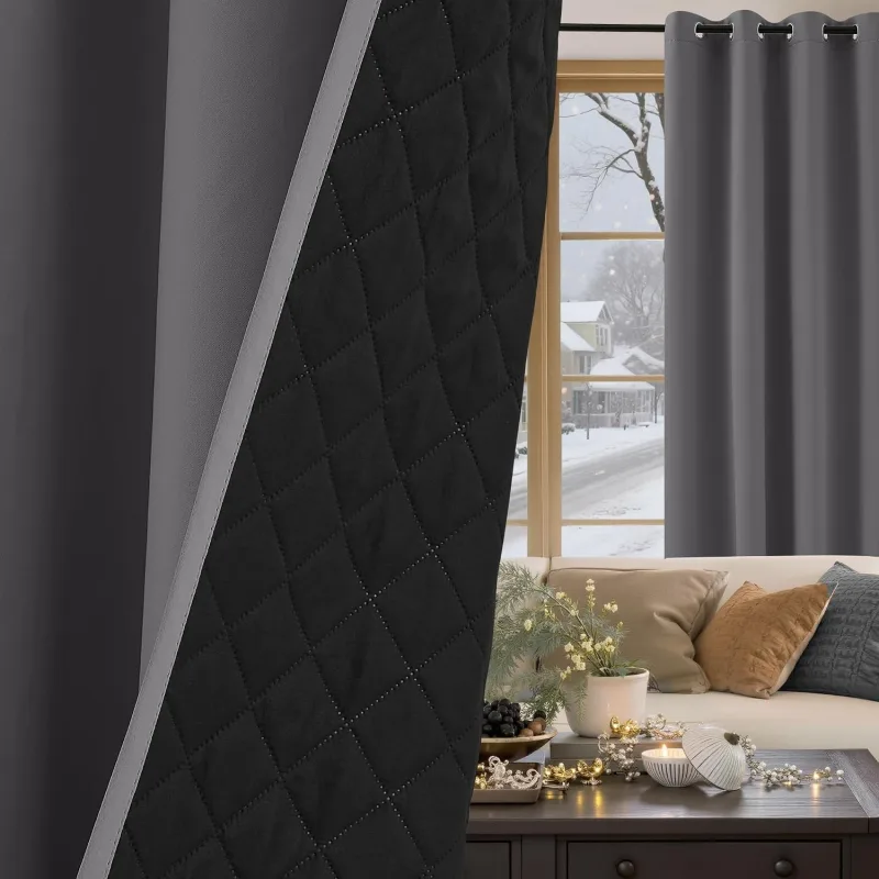 2 Pack Soundproof Blackout Thermal Curtains, Noise-Reducing Lined Drapes for Bedroom and Light Blocking, Grey, 132 x 213 cm