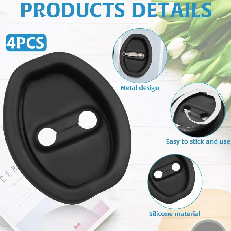 4 Pack Car Silicone Lock Accessories, Foldable Door Lock Car Accessory Cover Latch Protector, Cars Doors Locks Stopper Guard Set Protective, Black