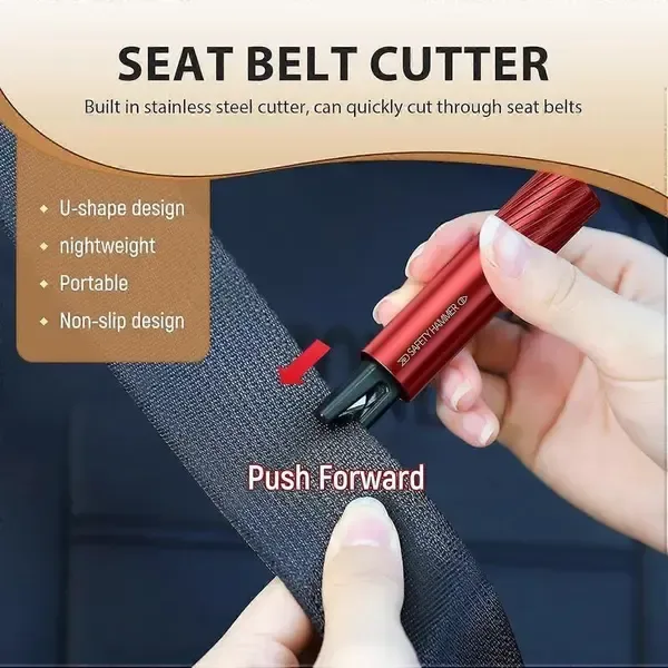 2 Pack Emergency Hammer and Seat Belt Cutter for Car Escape Safety Tool, Key Ring Size with Mounting Base, Red