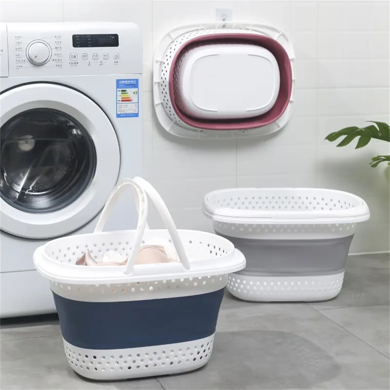 Collapsible Laundry Basket, Collapsible Laundry Basket with Handles, Foldable Laundry Basket Plastc,Pop Up Tall Storage, Blue, 32.5 x 42.5 x 28 cm