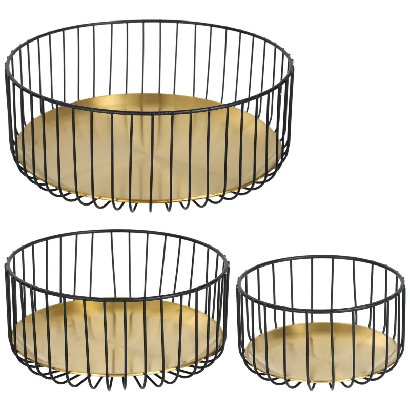3PCS Metal Fruit Basket Set for Kitchen Counter, Decorative Wire Baskets with Detachable Tray, Modern Fruit Bowl for Fruits, Snacks, and Vegetable Storage