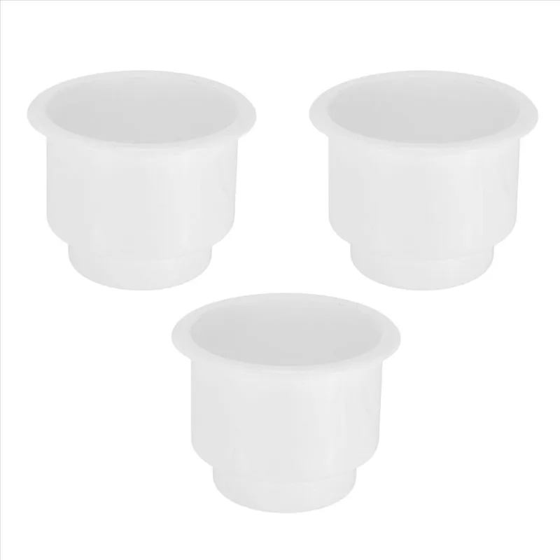 3Pcs Recessed Drop in Plastic Cup Drink Can Holder with Drain for Boat Car Marine Rv (White)