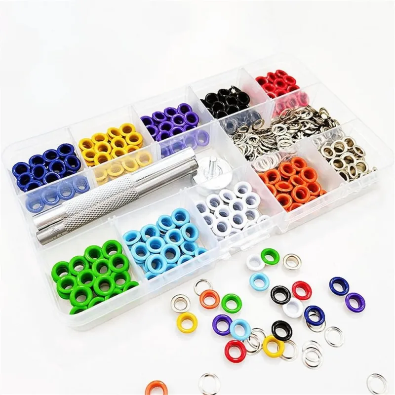 400Pcs 10 Colors Grommet Eyelet Set with Install Tool, 5mm Grommet Kits Eyelet Punch Kits for Leather Curtains Clothes