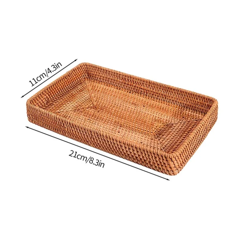 1 Pcs Wicker Storage Basket, Rattan Tray Rectangular Decorative Serving Woven Trays, Wicker Baskets Food Serving Holders for Storage Home Kitchen Restaurant Decor