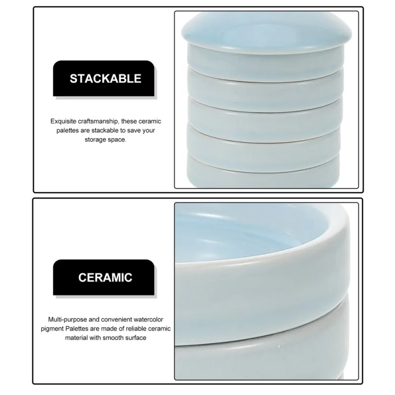 1Set Stackable Ceramic Pigment Plates Water Dropper Porcelain Paint Palette Tray