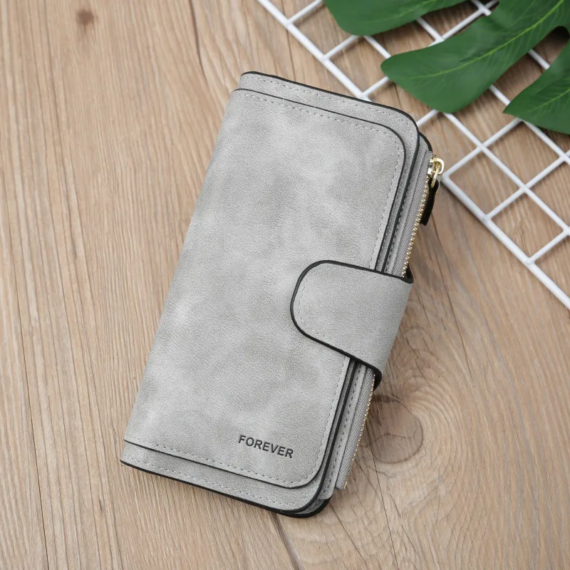 Grey Large Capacity Long Wallet Frosted PU Leather