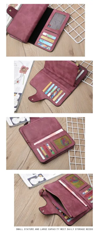 Blue Large Capacity Long Wallet Frosted PU Leather