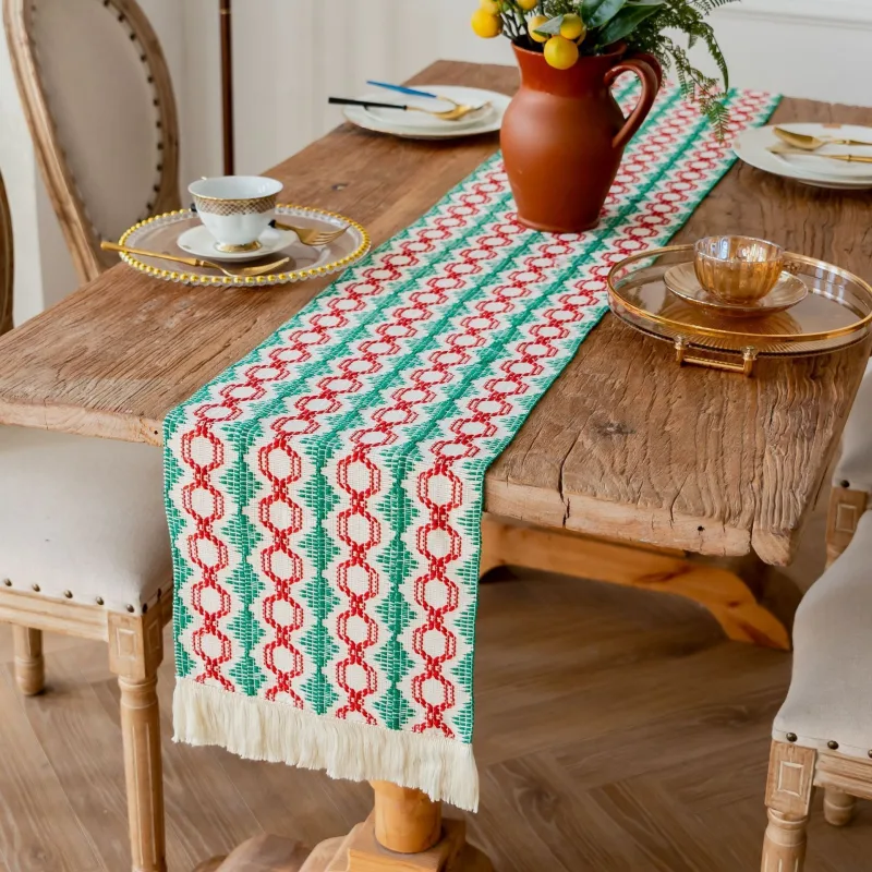 2-Pack Table Runner MX100, Red & Green Matching, With Tassels 2-Pack Table Runner MX100, Red & Green Matching, With Tassels