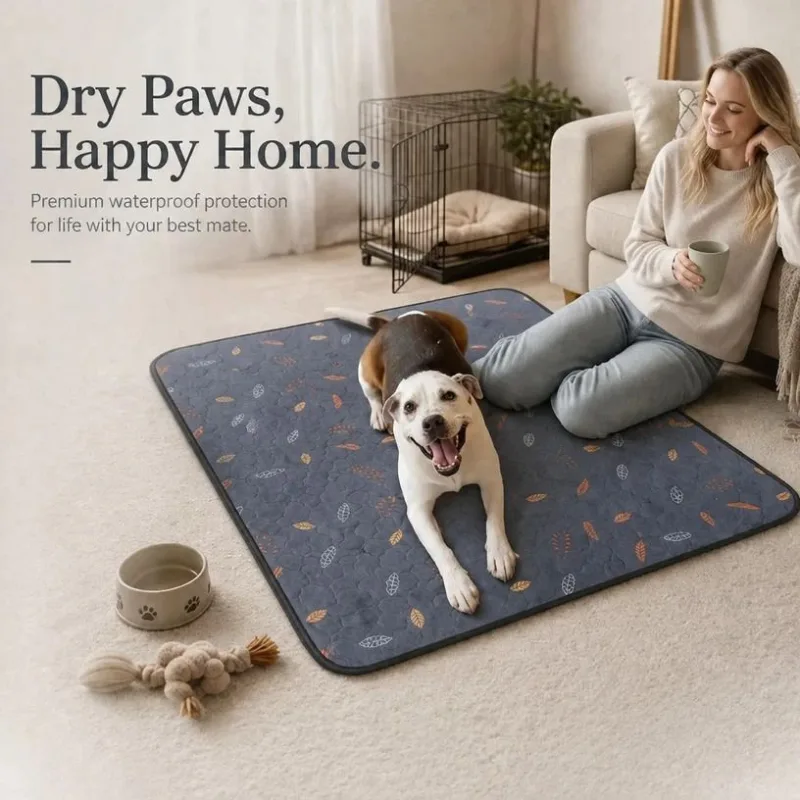 2pcs Grey Leaf Print Pet Pad, Size S (50×35cm) 2pcs Grey Leaf Print Pet Pad, Size S (50×35cm)