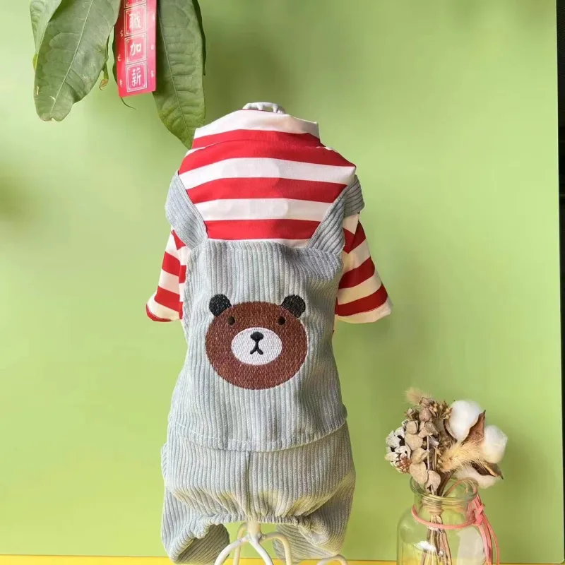Dog Clothes, Striped Bear Four-Legged Jumpsuit Red, Suitable for Small Dogs, XL Dog Clothes, Striped Bear Four-Legged Jumpsuit Red, Suitable for Small Dogs, XL