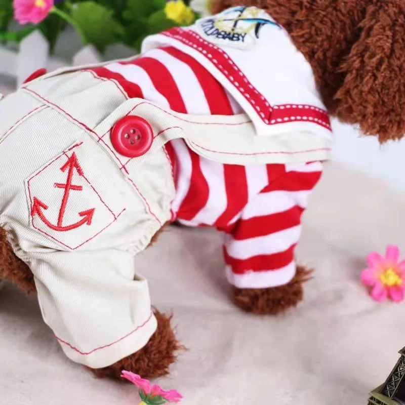 Dog Clothes, Striped Bear Four-Legged Jumpsuit Red, Suitable for Small Dogs, XL
