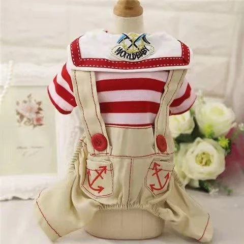 Dog Clothes, Striped Bear Four-Legged Jumpsuit Red, Suitable for Small Dogs, XL