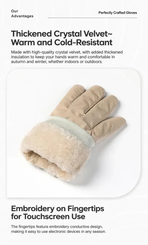 2 Pairs Thermal Gloves,Fleece Lined Lace – Light Grey